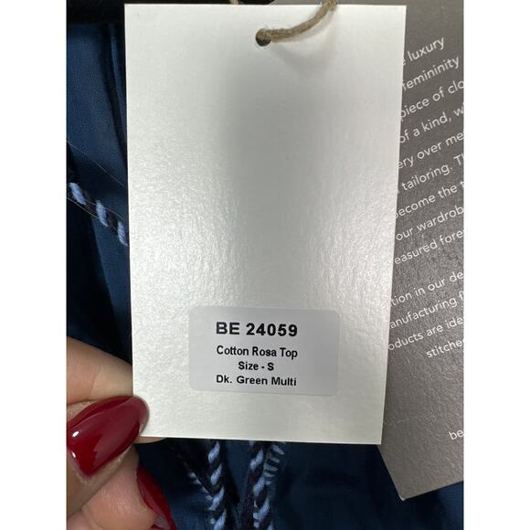 Benaras by Citrus NWT Women’s Cotton Embroidered Dark Green Rosa Top size Small - Picture 3 of 7